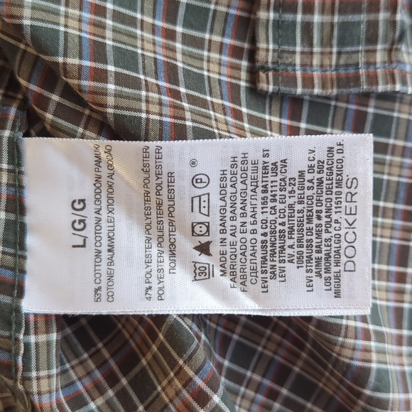 Dockers Plaid Long Sleeve Button Down Shirt LARGE Green Tan - Picture 5 of 16